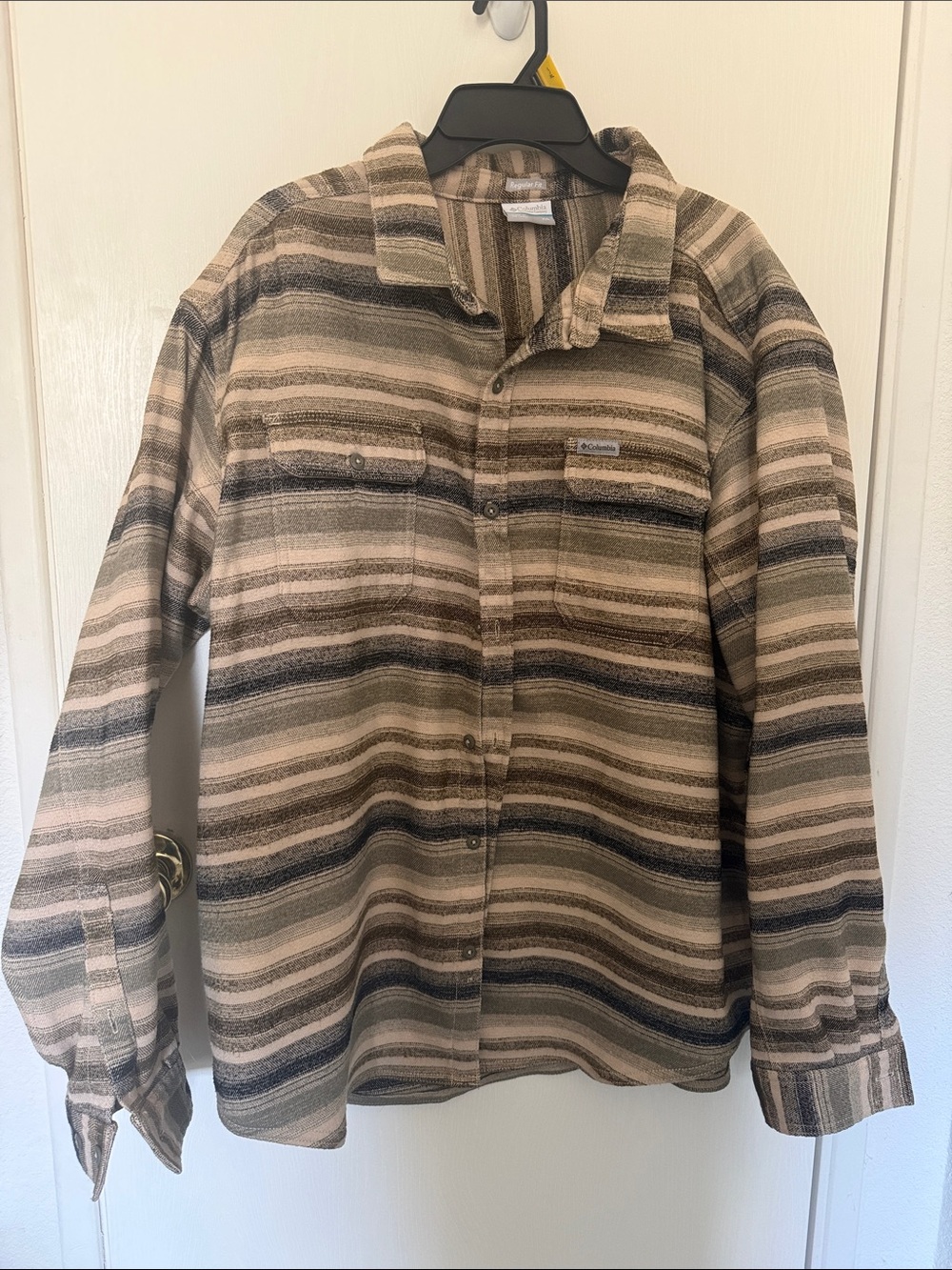 Columbia Striped Long-Sleeve Shirt — Cream, Tan & Black